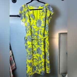 LOFT Yellow and Blue Floral Midi Dress  XL